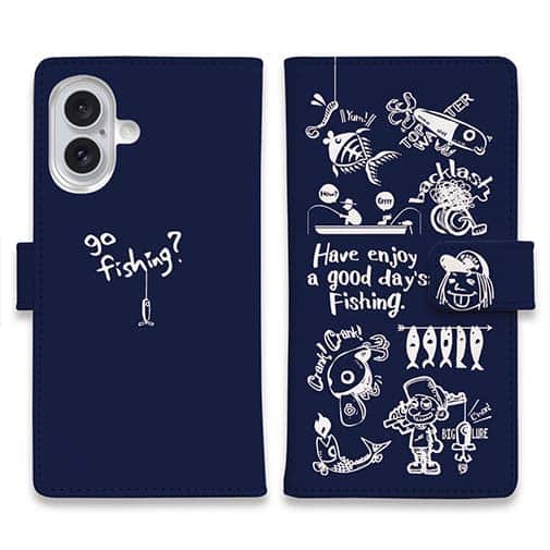 【手帳型】【釣りざんまい】魚釣りに出かけよう!_ネイビー