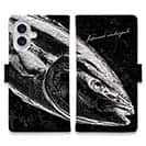 【手帳型】鰤(ブリ)　墨絵風　黒