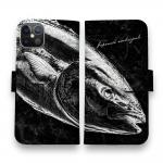 【手帳型】鰤(ブリ)　墨絵風　黒