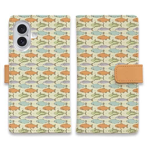 【手帳型】サーモンのシームレイスデザイン