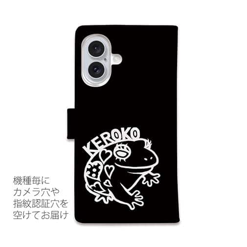 【手帳型】【佐藤ケロ子】KEROKOサイン入りスマホカバー ブラック