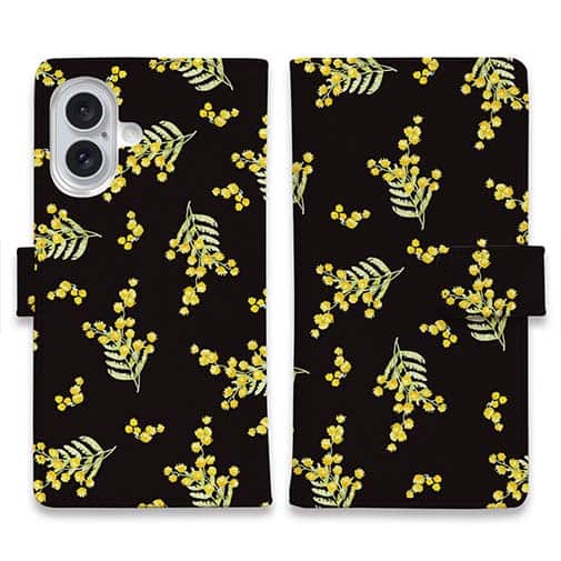 【手帳型】ミモザ(ブラック)