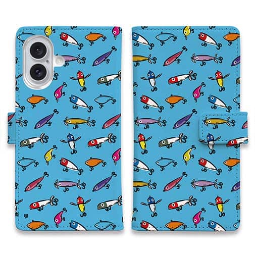 【手帳型】【釣りざんまい】ルアーコレクション_カラフルスカイブルー