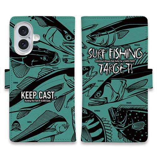 【手帳型】【FISH MAN】SURF FISHING TARGET!　グリーン