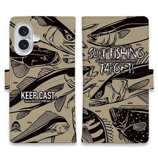 【手帳型】【FISH MAN】SURF FISHING TARGET!　ブラウン