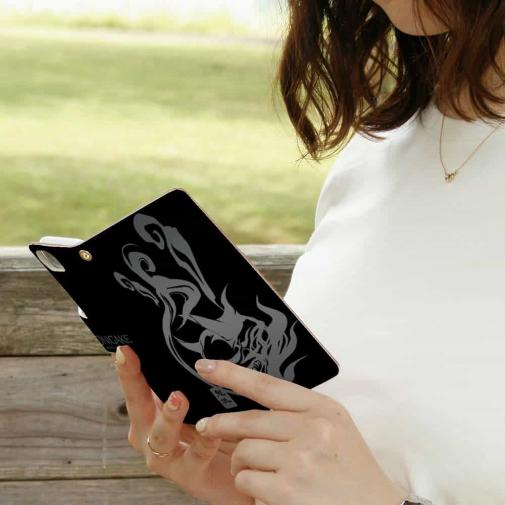 【手帳型】鬼掛　鬼火般若バージョン・ブラック＆シルバー