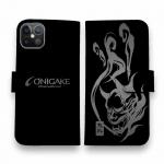 【手帳型】鬼掛　鬼火般若バージョン・ブラック＆シルバー