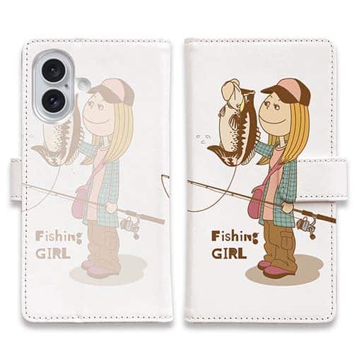 【手帳型】釣りガール イラスト ブラックバス