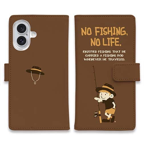 【手帳型】【釣りざんまい】釣りに行きたい少年_ブラウン