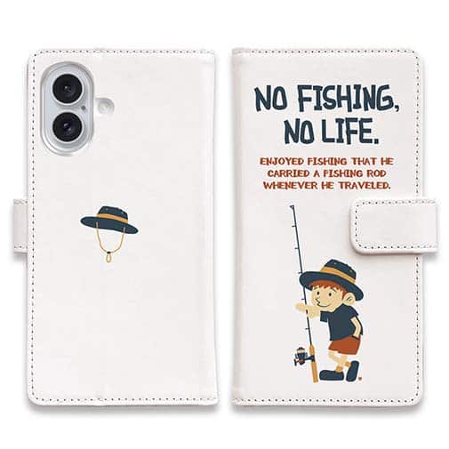 【手帳型】【釣りざんまい】釣りに行きたい少年_ホワイト