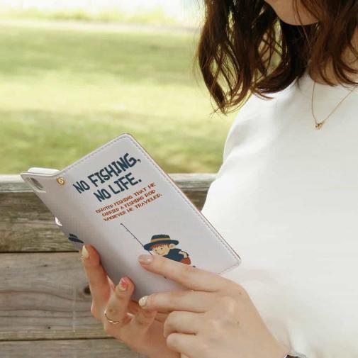 【手帳型】【釣りざんまい】釣りに行きたい少年_ホワイト