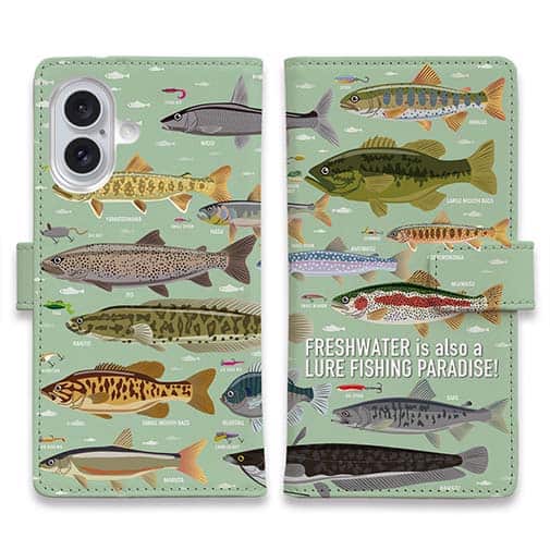 【手帳型】【FISH MAN】フィッシングパラダイス「フレッシュウォーター編」グリーン