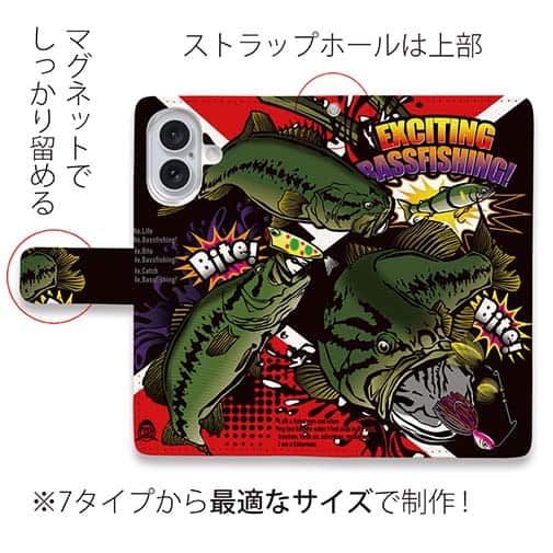 【手帳型】【FISH MAN】エキサイティングバスフィッシング　マゼンタ