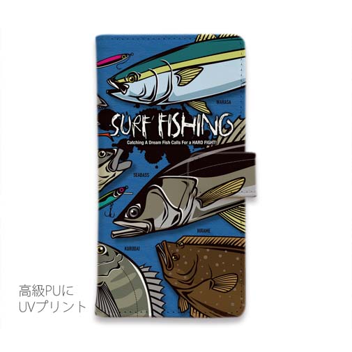 【手帳型】【FISH MAN】SURF FISHING Color! ブルー