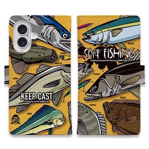 【手帳型】【FISH MAN】SURF FISHING Color! オレンジ