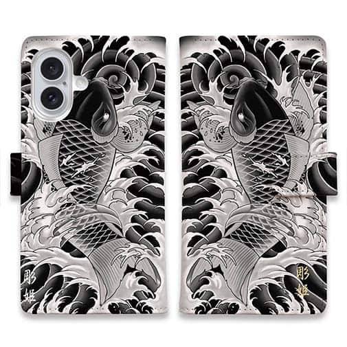 【彫姫】【手帳型】昇り鯉 和彫りデザイン