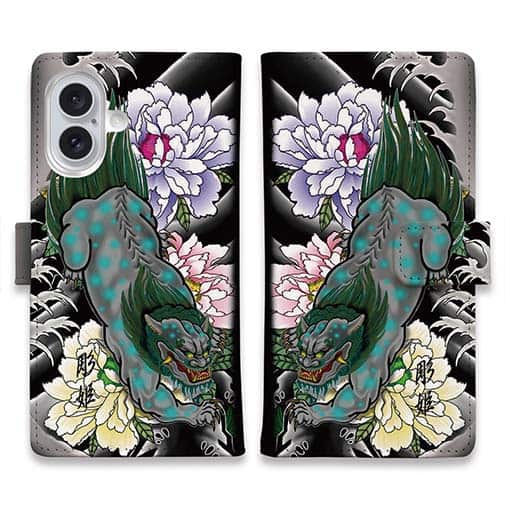 【彫姫】【手帳型】唐獅子牡丹 和彫りデザイン