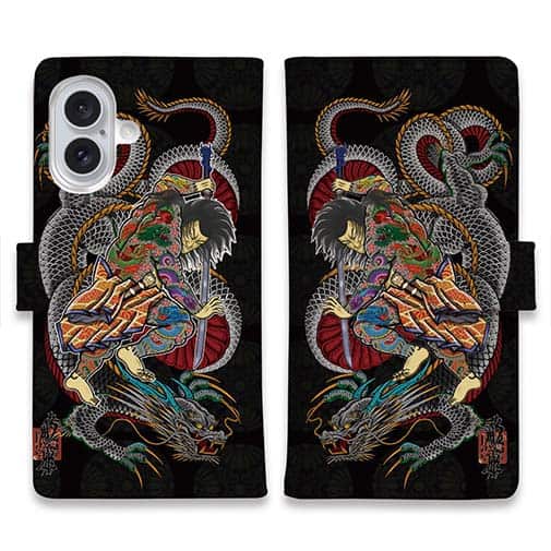 【彫姫】【手帳型】九紋龍史進と龍 和彫りデザイン