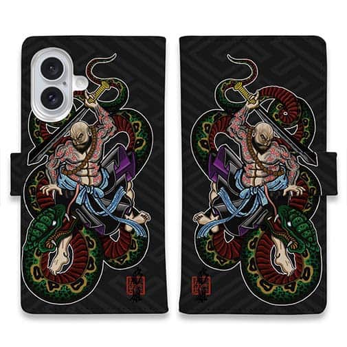 【彫姫】【手帳型】花和尚の蛇退治 和彫りデザイン