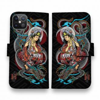 【彫姫】【手帳型】騎龍観音　和彫りデザイン