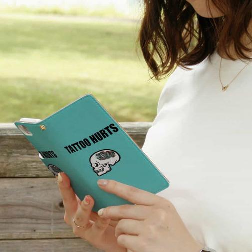 【彫姫】【手帳型】TATTOO HURTS ドクロ