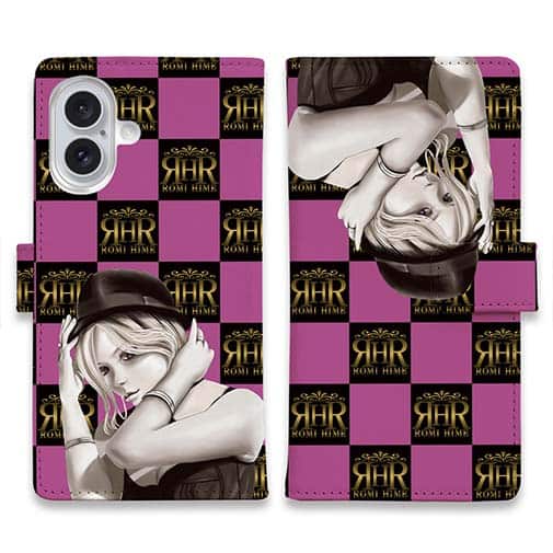 【ROMI HIME】【手帳型】ブロック・チェック(市松模様) ビビットピンク