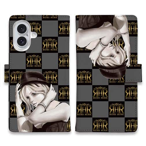 【ROMI HIME】【手帳型】ブロック・チェック(市松模様) グレー