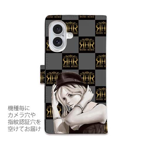 【ROMI HIME】【手帳型】ブロック・チェック(市松模様)　グレー