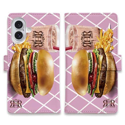 【ROMI HIME】【手帳型】ハンバーガー ピンク