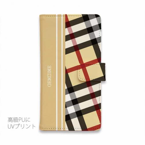 【Genuine】【手帳型】チェック柄　ベージュ＆クリーム