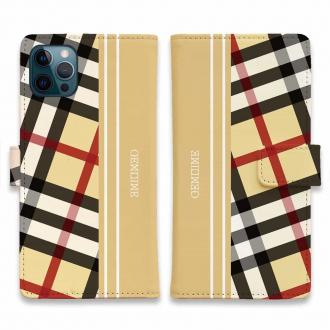 【Genuine】【手帳型】チェック柄　ベージュ＆クリーム