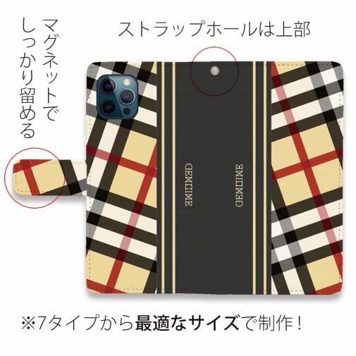 【Genuine】【手帳型】チェック柄　ベージュ＆グレー