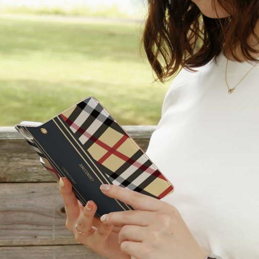 【Genuine】【手帳型】チェック柄　ベージュ＆グレー