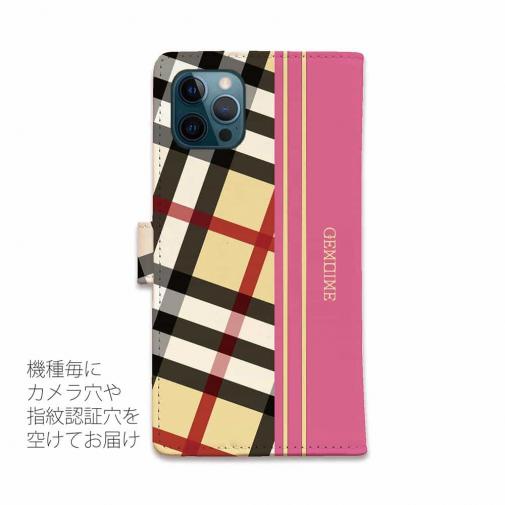【Genuine】【手帳型】チェック柄　ベージュ＆ピンク