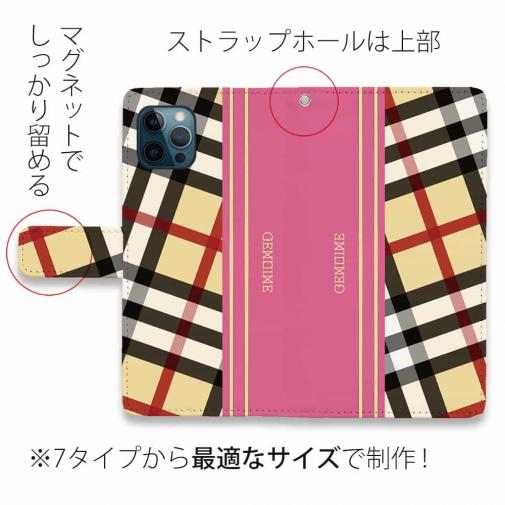 【Genuine】【手帳型】チェック柄　ベージュ＆ピンク