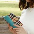 【Genuine】【手帳型】チェック柄　ベージュ＆ブルー