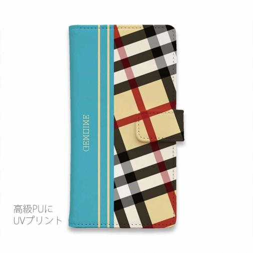 【Genuine】【手帳型】チェック柄　ベージュ＆ブルー