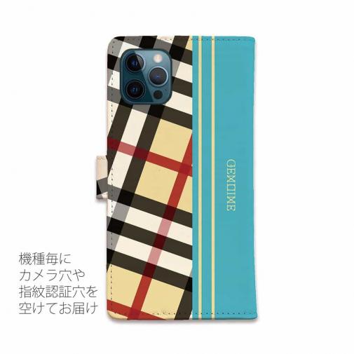 【Genuine】【手帳型】チェック柄　ベージュ＆ブルー