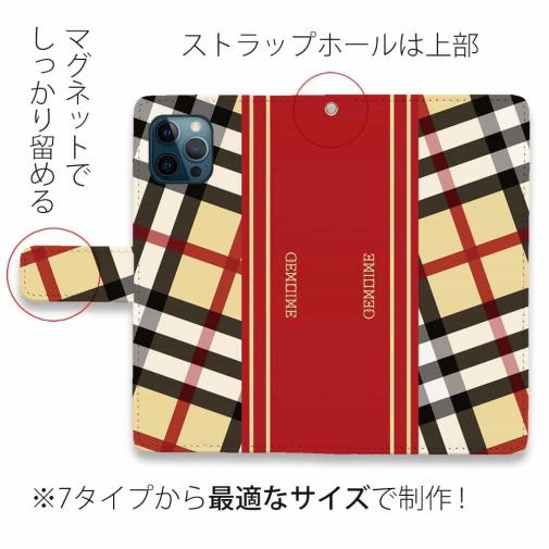 【Genuine】【手帳型】チェック柄　ベージュ＆レッド