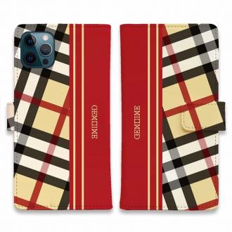 【Genuine】【手帳型】チェック柄　ベージュ＆レッド
