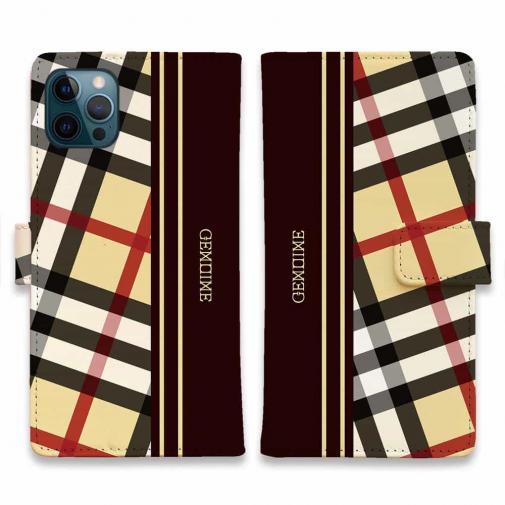 【Genuine】【手帳型】チェック柄　ベージュ＆ブラウン