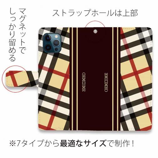 【Genuine】【手帳型】チェック柄　ベージュ＆ブラウン
