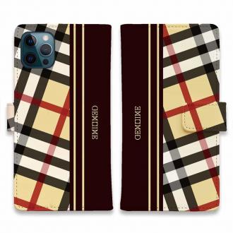【Genuine】【手帳型】チェック柄　ベージュ＆ブラウン