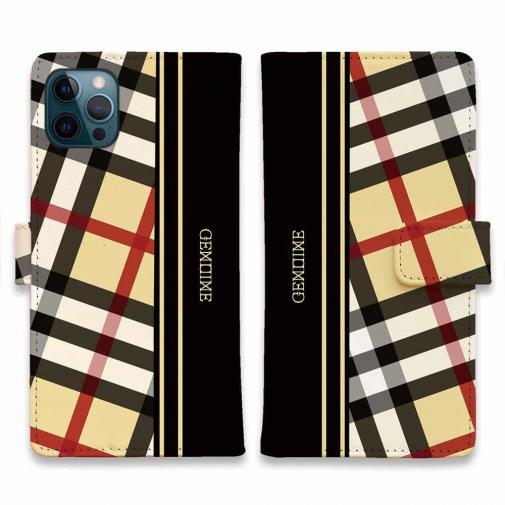 【Genuine】【手帳型】チェック柄　ベージュ＆ブラック