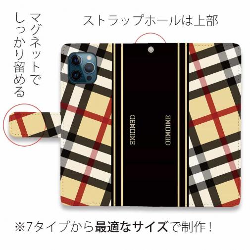 【Genuine】【手帳型】チェック柄　ベージュ＆ブラック