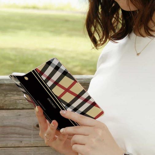 【Genuine】【手帳型】チェック柄　ベージュ＆ブラック