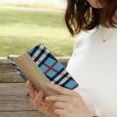 【Genuine】【手帳型】チェック柄　ブルー＆クリーム