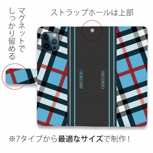 【Genuine】【手帳型】チェック柄　ブルー＆グレー