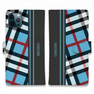 【Genuine】【手帳型】チェック柄　ブルー＆グレー