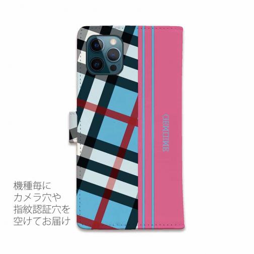 【Genuine】【手帳型】チェック柄　ブルー＆ピンク